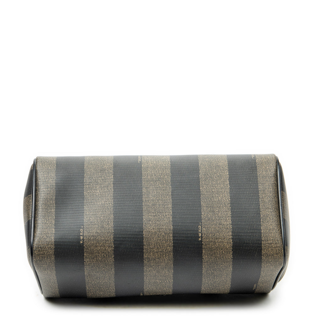 Handbag Mini Frame Boston Brown Pequin Stripe Coated Canvas