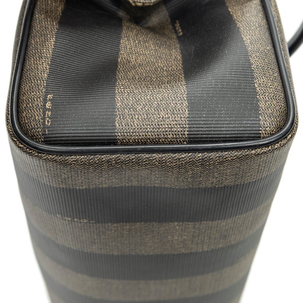 Handbag Mini Frame Boston Brown Pequin Stripe Coated Canvas