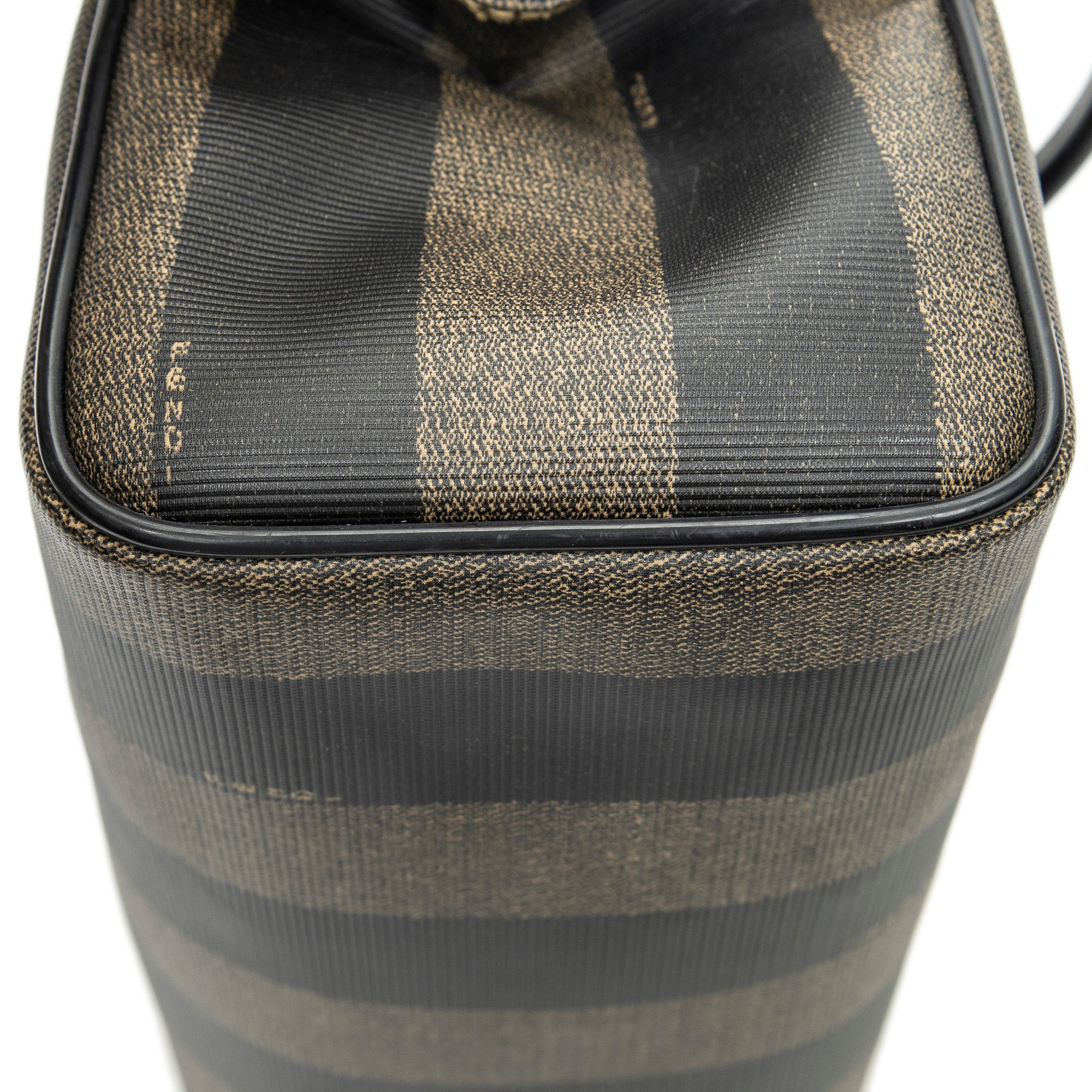 Handbag Mini Frame Boston Brown Pequin Stripe Coated Canvas