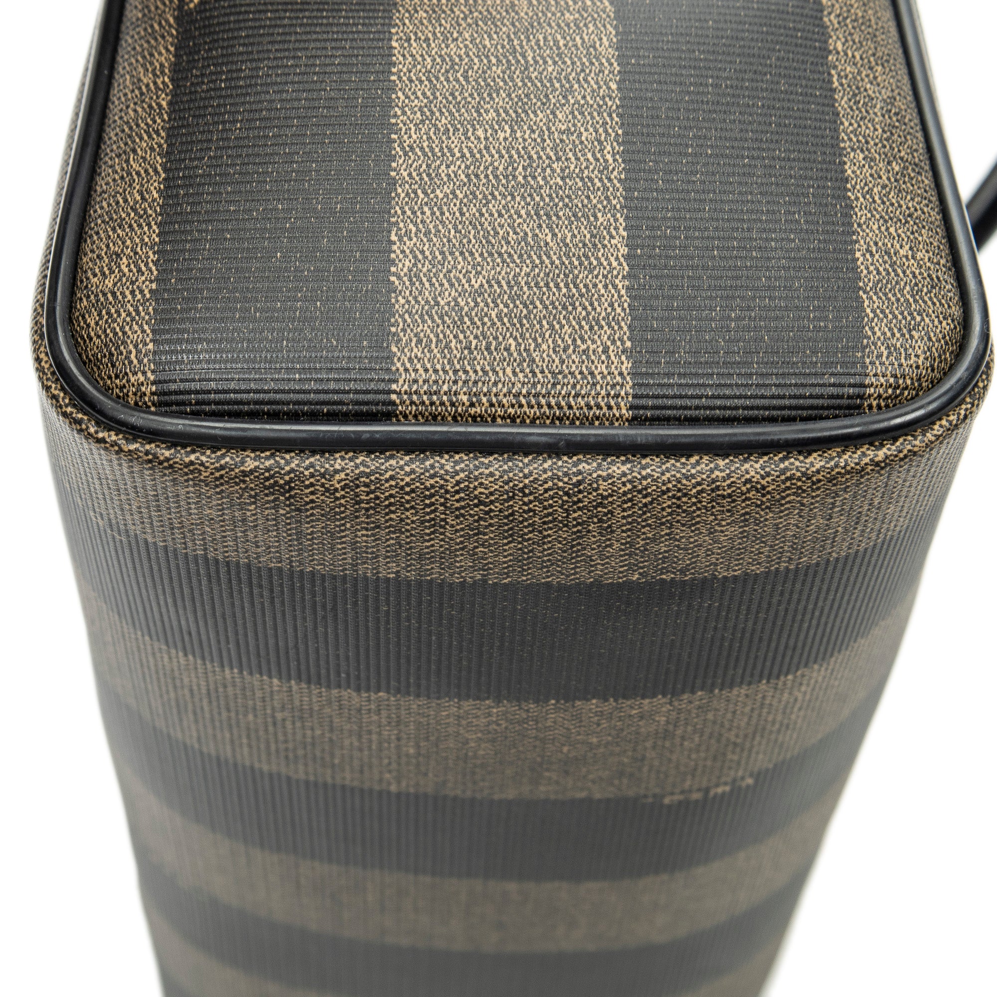 Handbag Mini Frame Boston Brown Pequin Stripe Coated Canvas