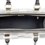 Handbag Mini Frame Boston Brown Pequin Stripe Coated Canvas