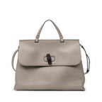 Shoulder Bag Large Bamboo Daily Top Handle Grey Grained Calfskin Leather