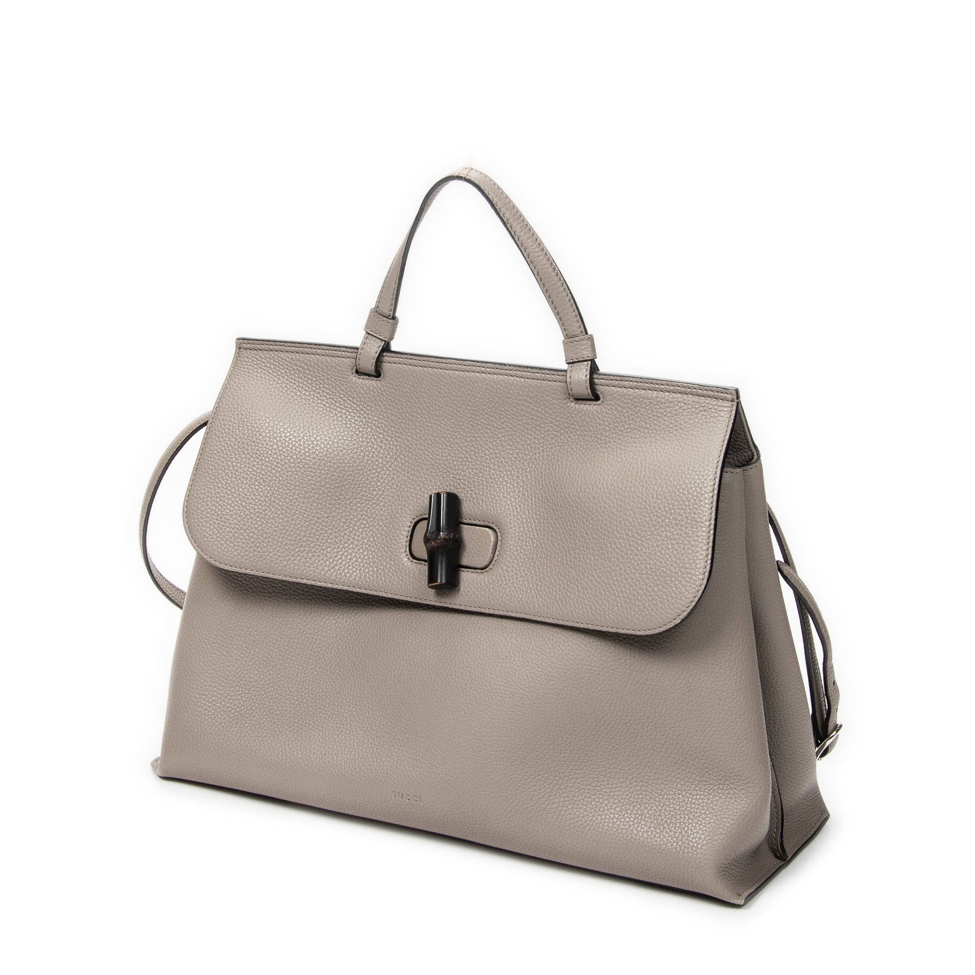 Shoulder Bag Large Bamboo Daily Top Handle Grey Grained Calfskin Leather