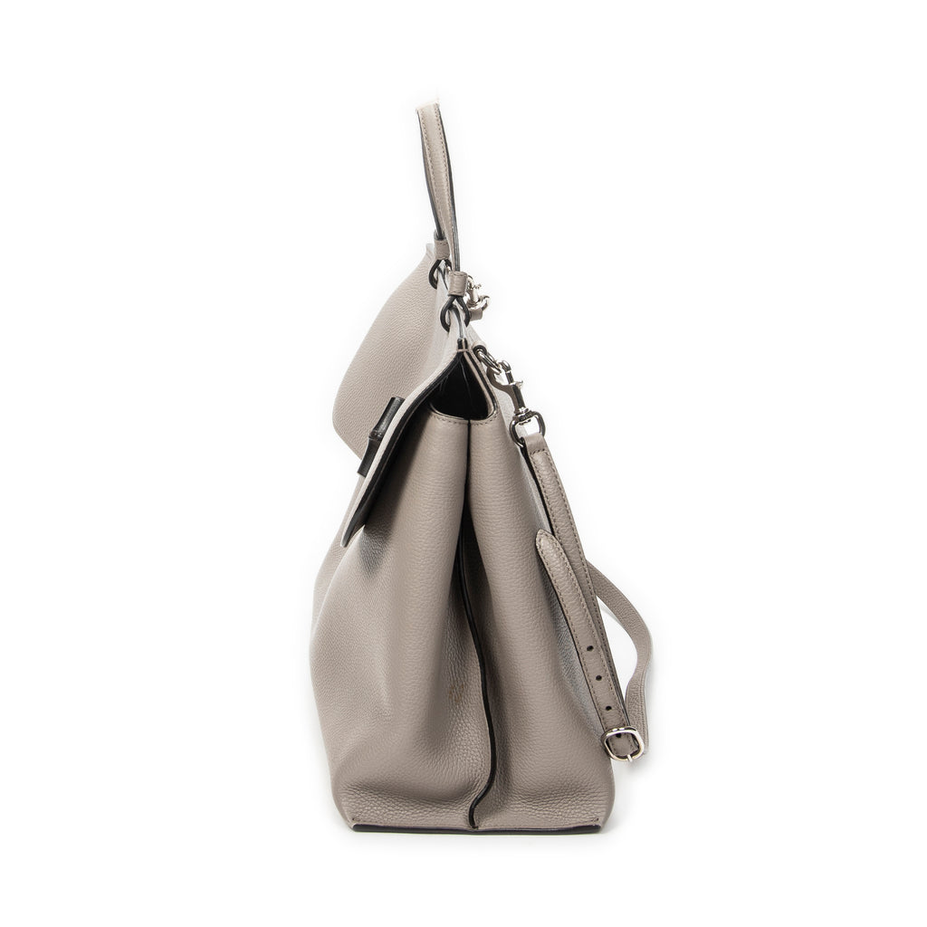 Shoulder Bag Large Bamboo Daily Top Handle Grey Grained Calfskin Leather
