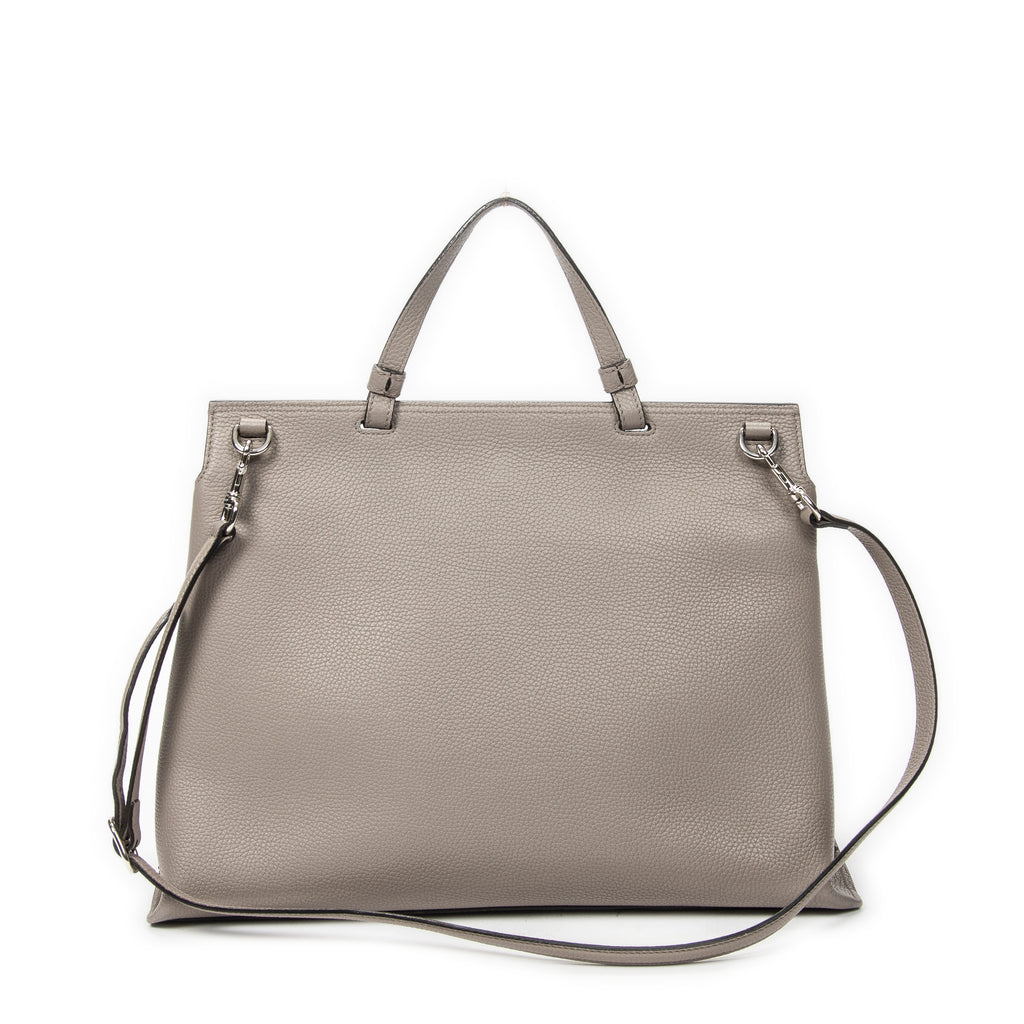 Shoulder Bag Large Bamboo Daily Top Handle Grey Grained Calfskin Leather