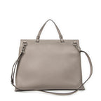 Shoulder Bag Large Bamboo Daily Top Handle Grey Grained Calfskin Leather
