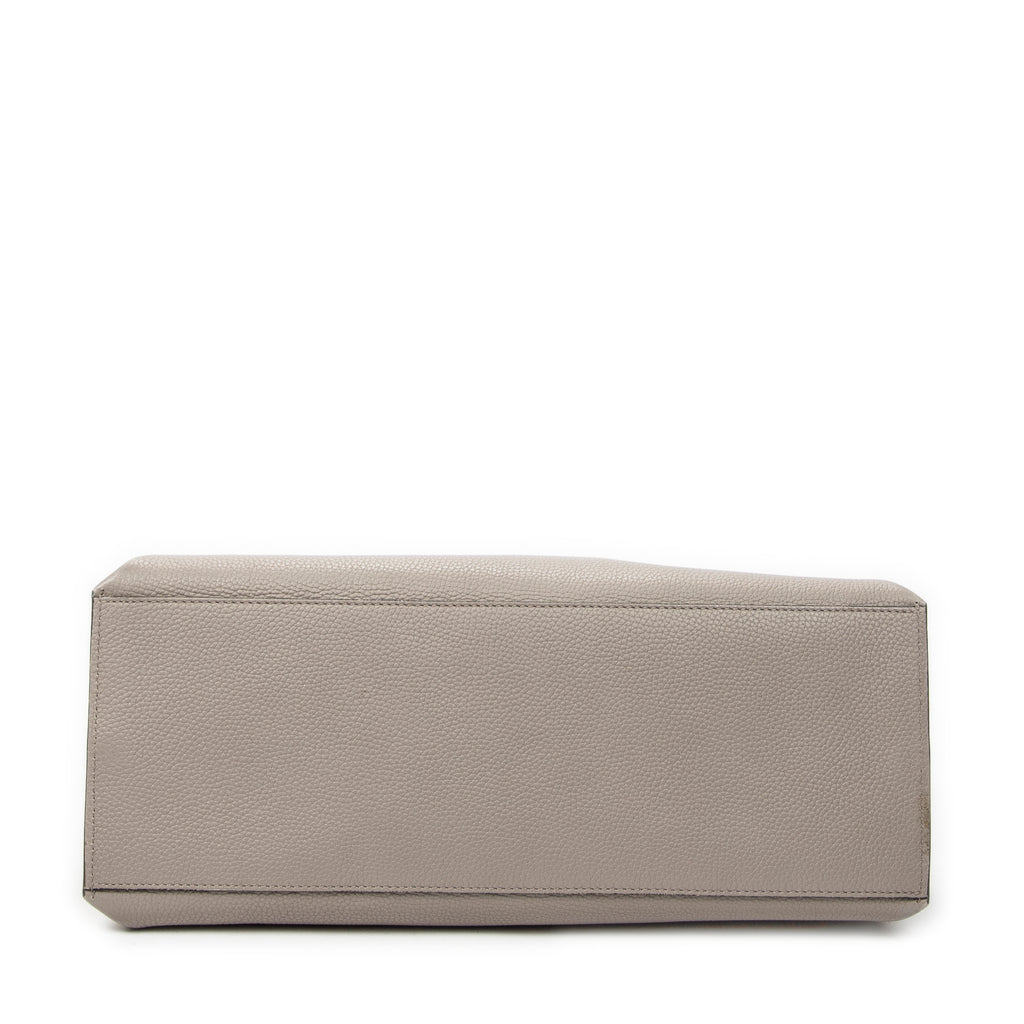 Shoulder Bag Large Bamboo Daily Top Handle Grey Grained Calfskin Leather