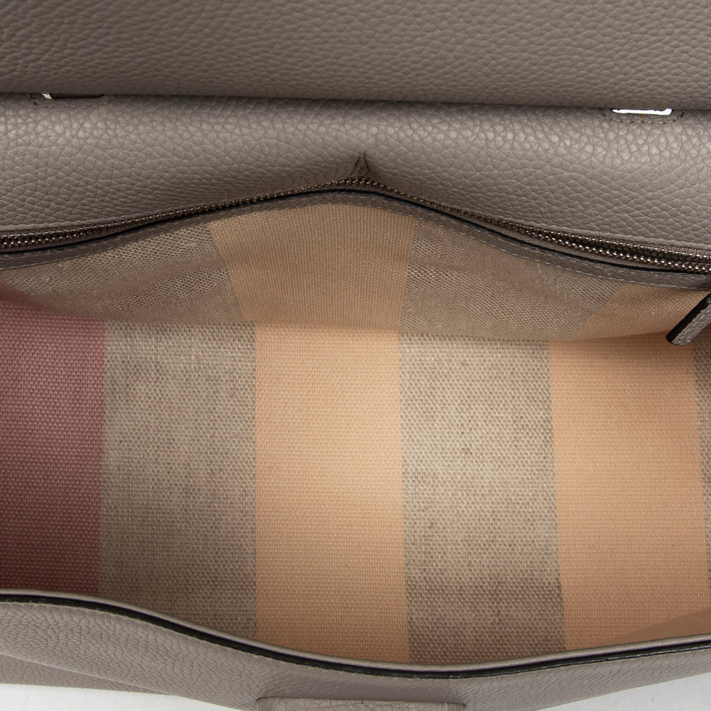 Shoulder Bag Large Bamboo Daily Top Handle Grey Grained Calfskin Leather