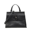Shoulder Bag Small Bamboo Daily Top Handle Black Grained Calfskin Leather