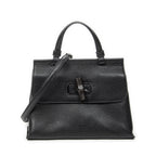 Shoulder Bag Small Bamboo Daily Top Handle Black Grained Calfskin Leather