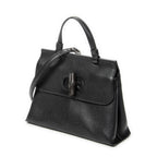Shoulder Bag Small Bamboo Daily Top Handle Black Grained Calfskin Leather