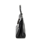 Shoulder Bag Small Bamboo Daily Top Handle Black Grained Calfskin Leather