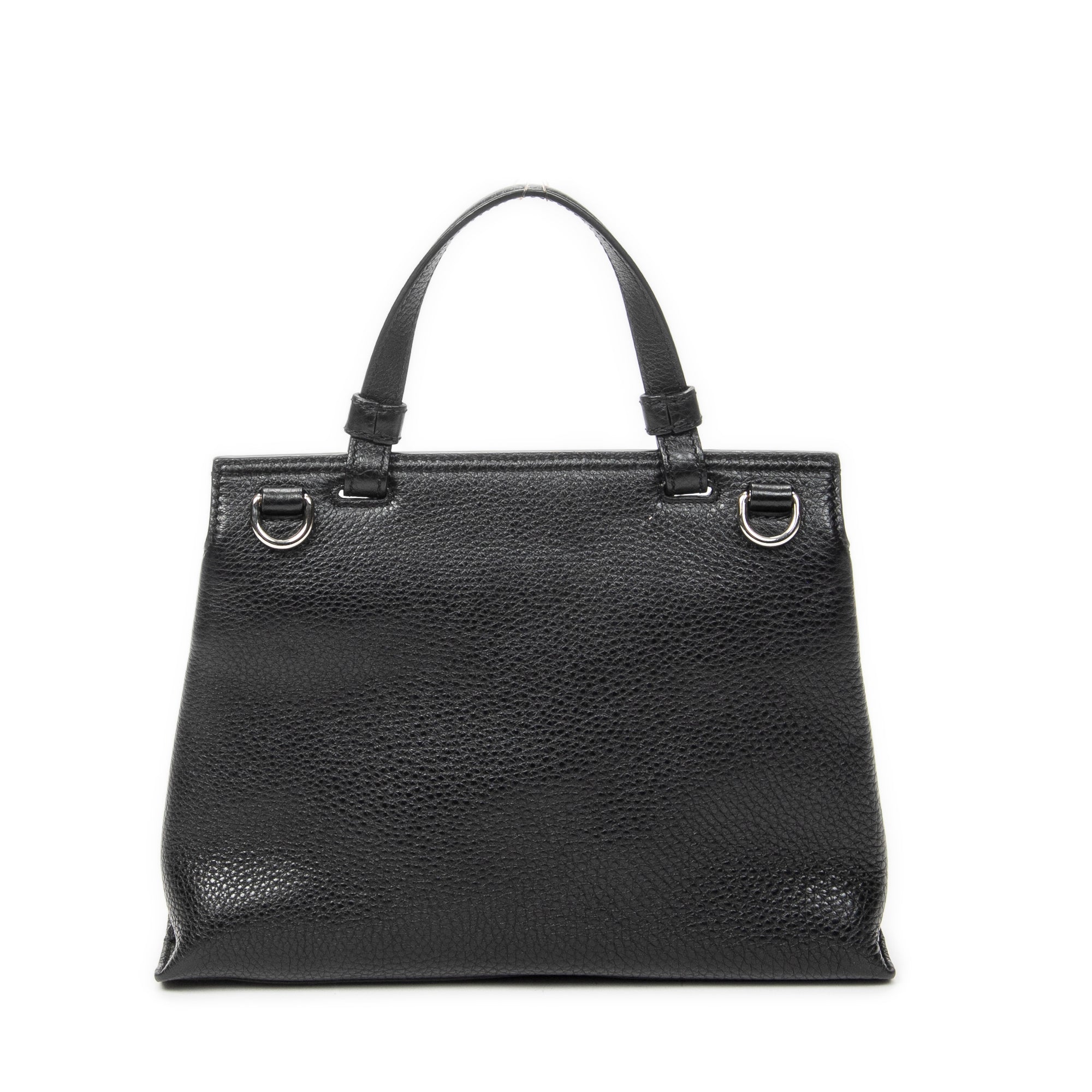 Shoulder Bag Small Bamboo Daily Top Handle Black Grained Calfskin Leather