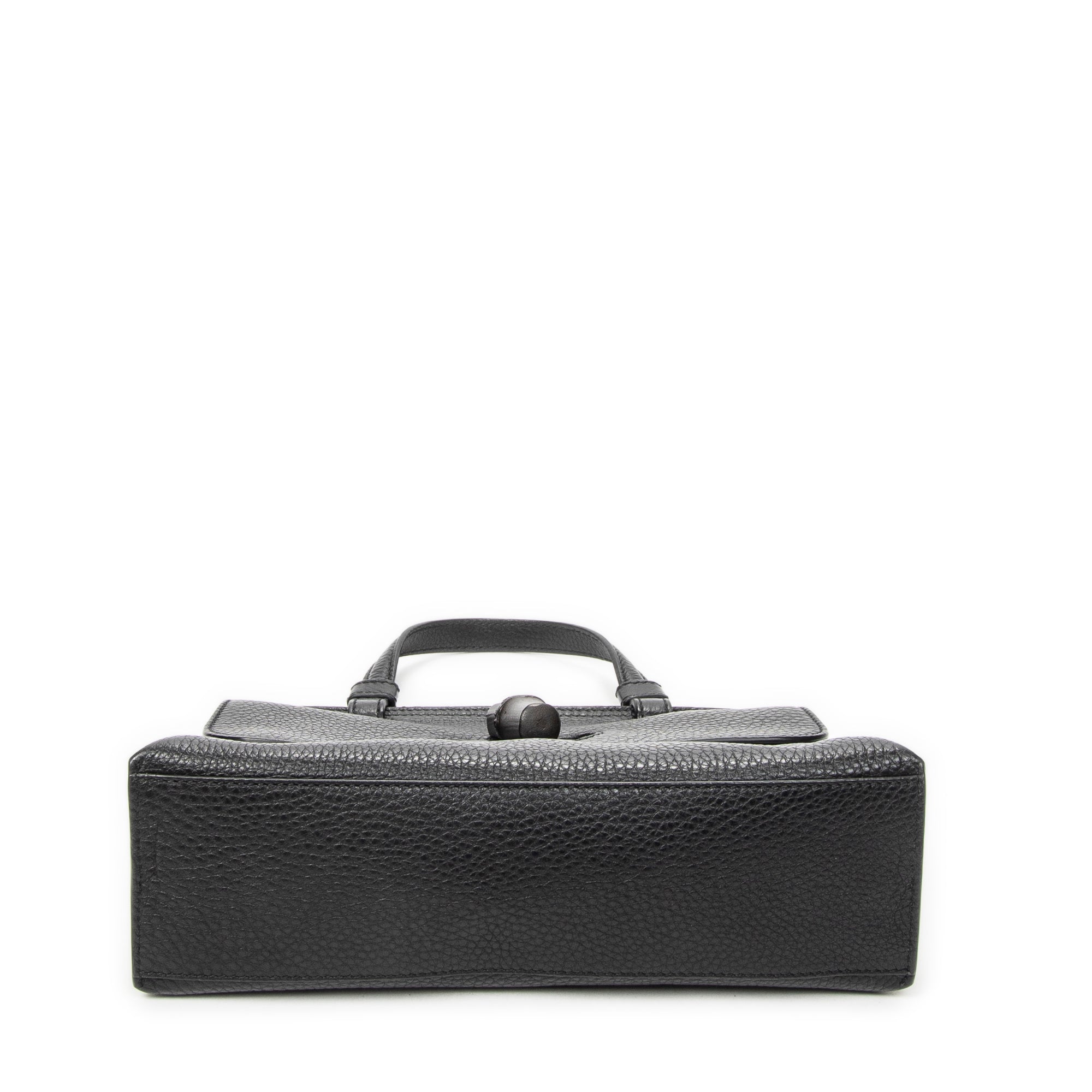Shoulder Bag Small Bamboo Daily Top Handle Black Grained Calfskin Leather