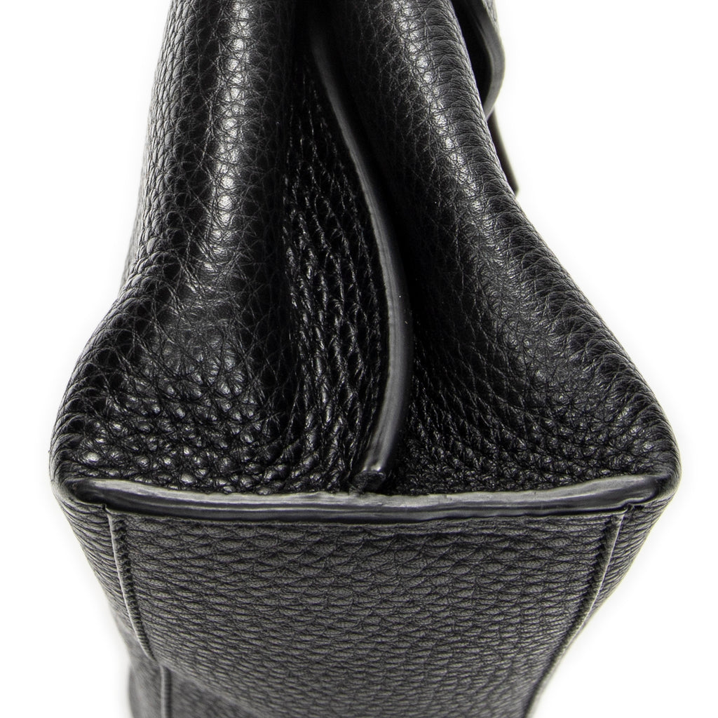 Shoulder Bag Small Bamboo Daily Top Handle Black Grained Calfskin Leather