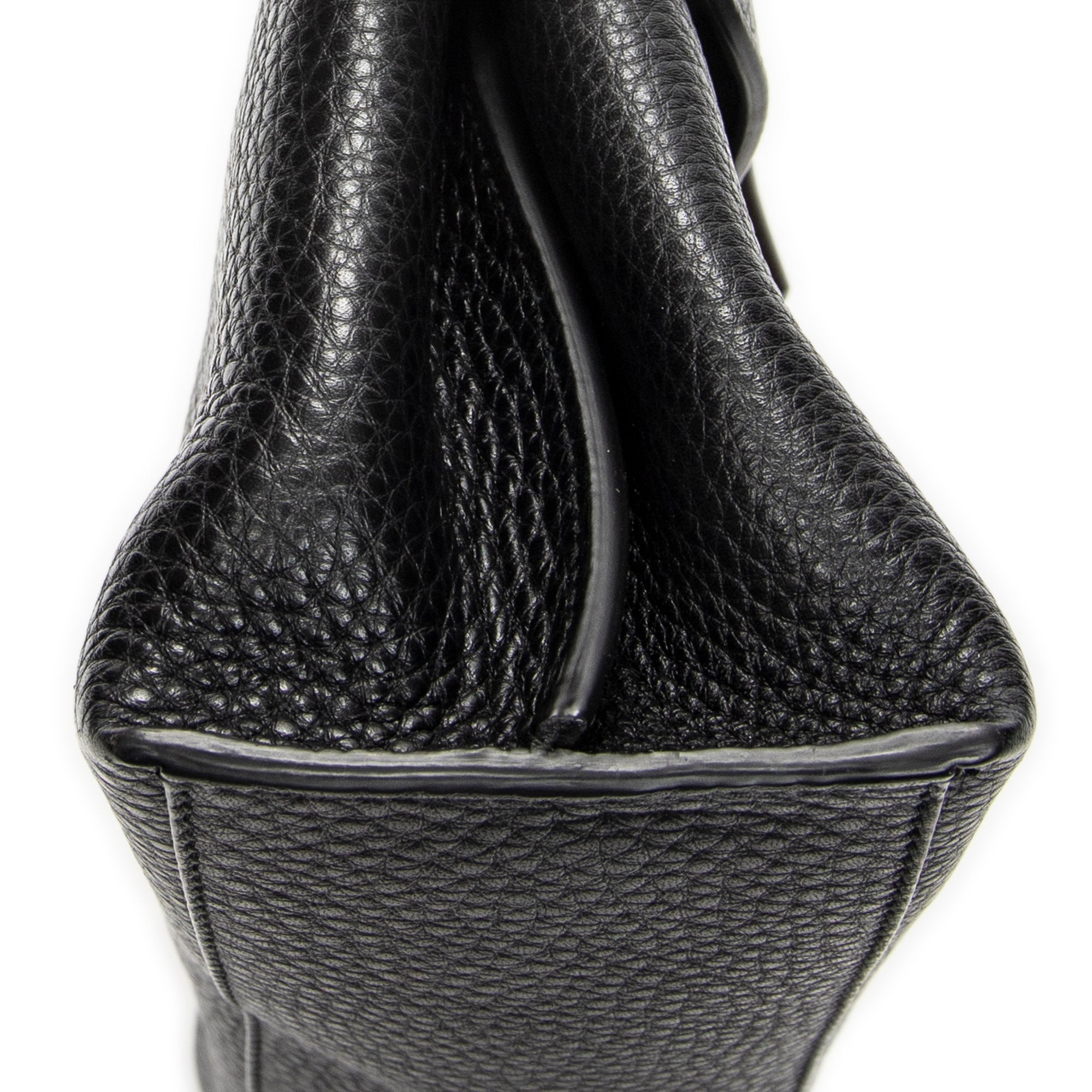 Shoulder Bag Small Bamboo Daily Top Handle Black Grained Calfskin Leather