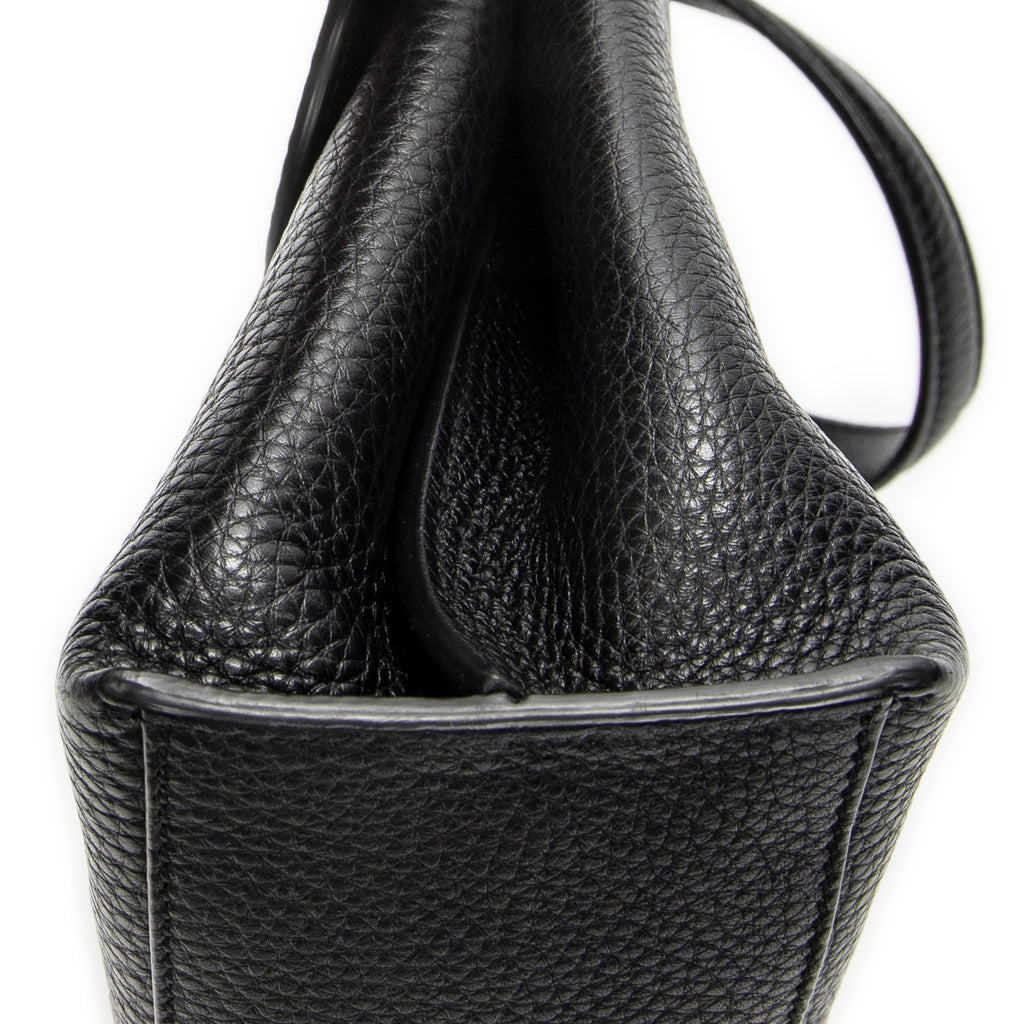 Shoulder Bag Small Bamboo Daily Top Handle Black Grained Calfskin Leather
