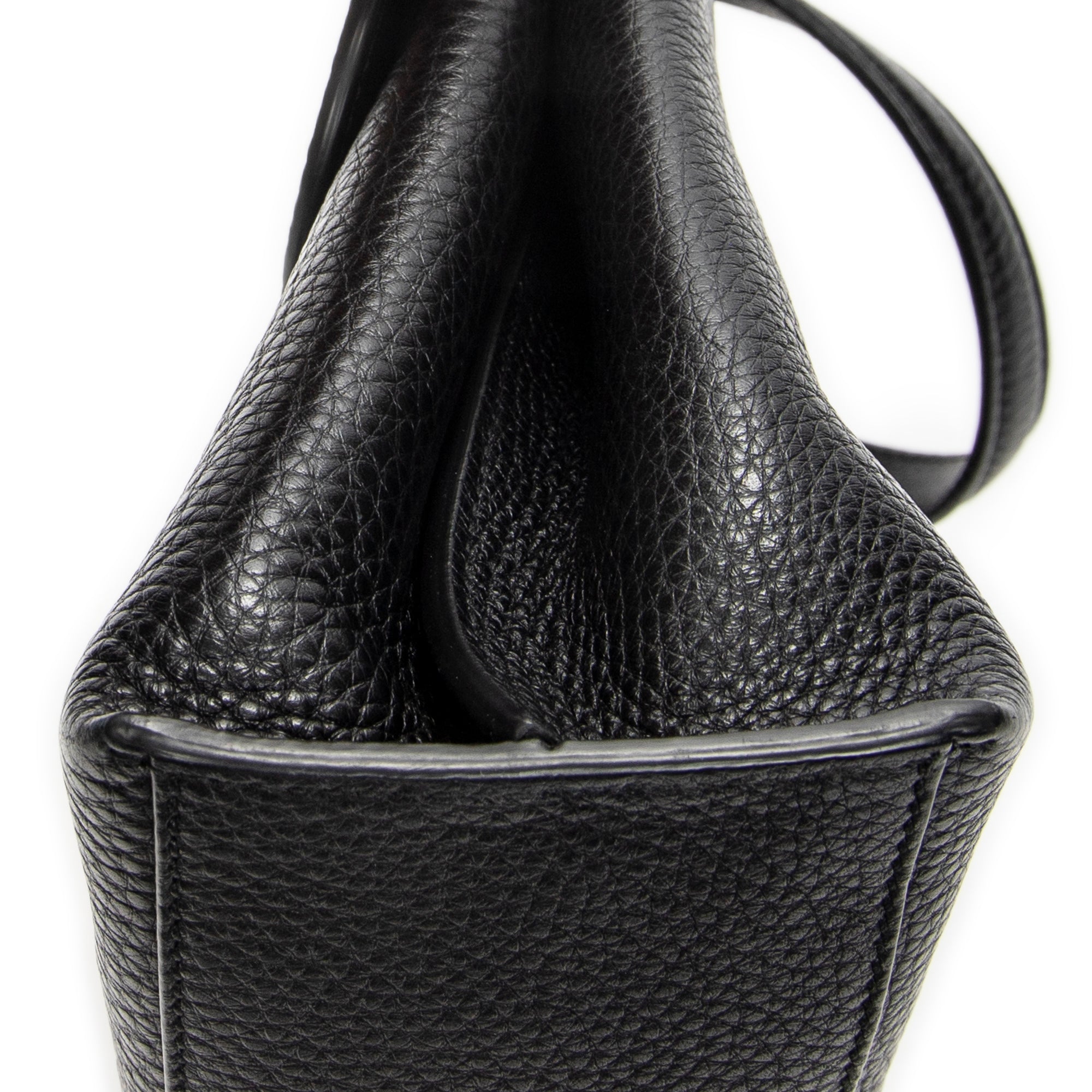 Shoulder Bag Small Bamboo Daily Top Handle Black Grained Calfskin Leather