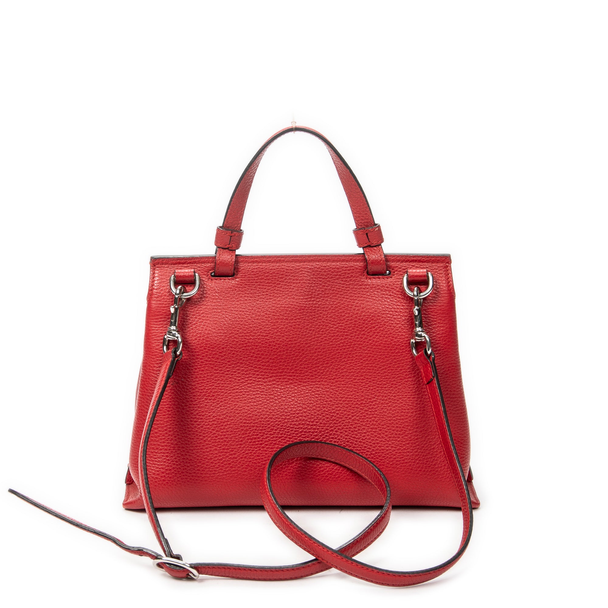 Shoulder Bag Small Bamboo Daily Top Handle Red Grained Calfskin Leather