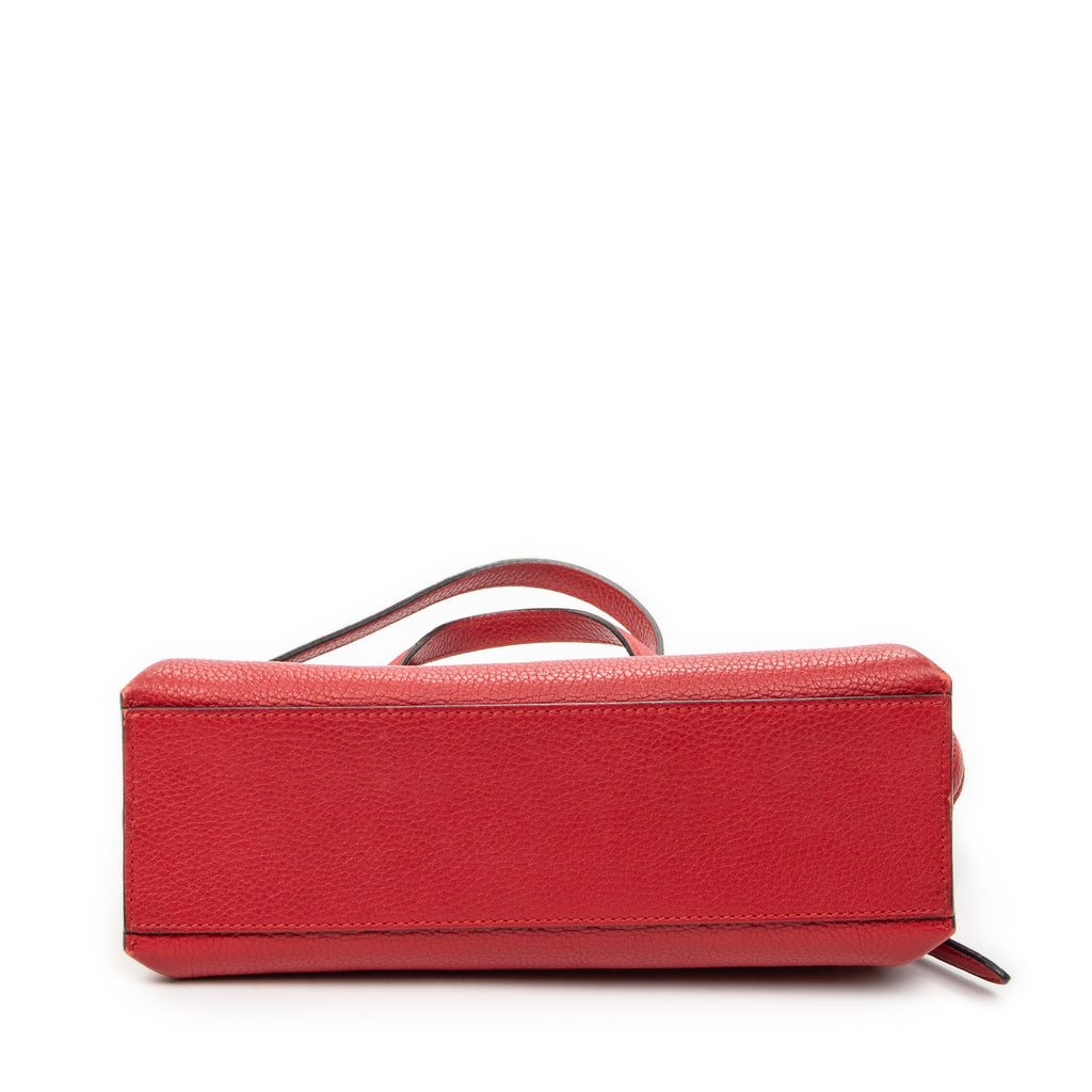 Shoulder Bag Small Bamboo Daily Top Handle Red Grained Calfskin Leather