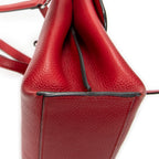 Shoulder Bag Small Bamboo Daily Top Handle Red Grained Calfskin Leather