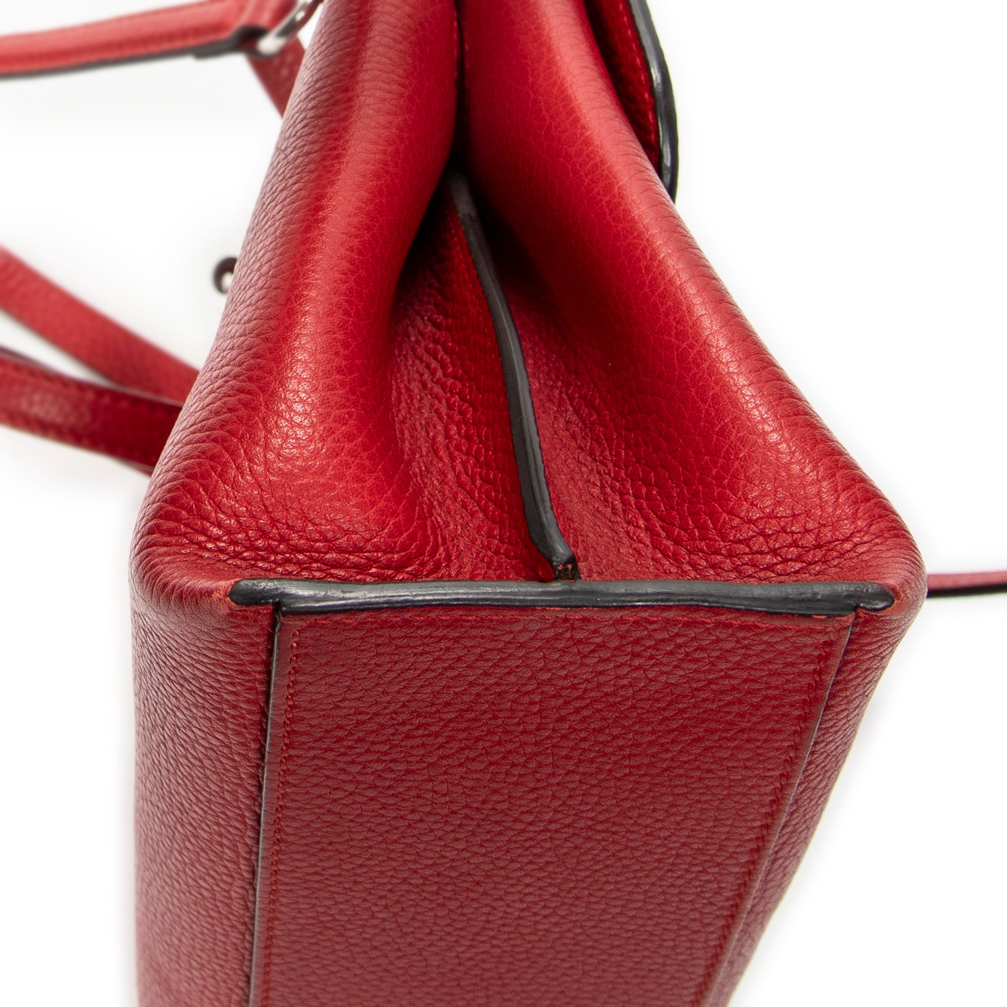 Shoulder Bag Small Bamboo Daily Top Handle Red Grained Calfskin Leather