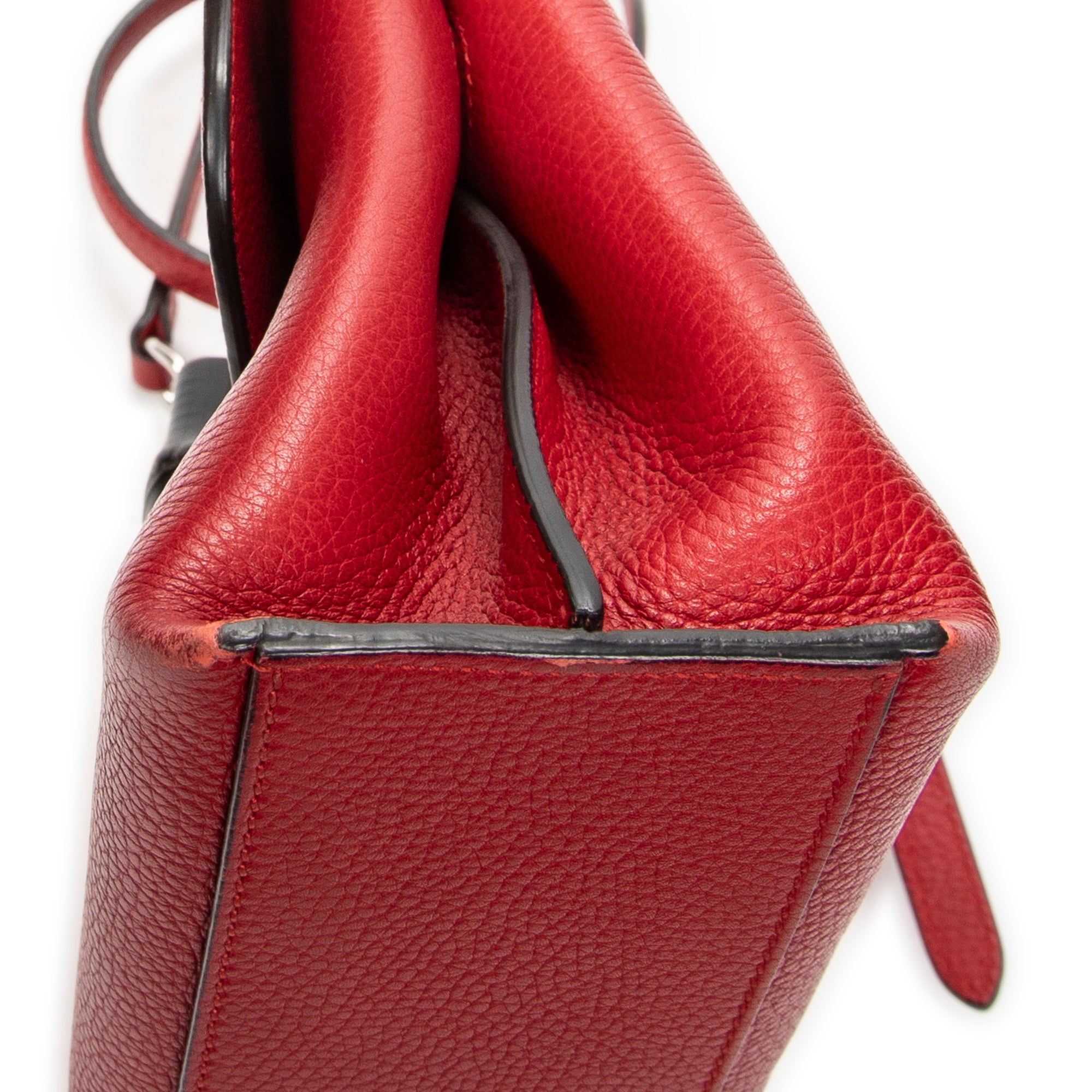 Shoulder Bag Small Bamboo Daily Top Handle Red Grained Calfskin Leather