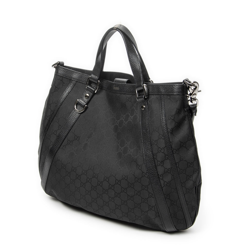 Shoulder Bag Abbey Convertible Tote Black Monogrammed Nylon Canvas