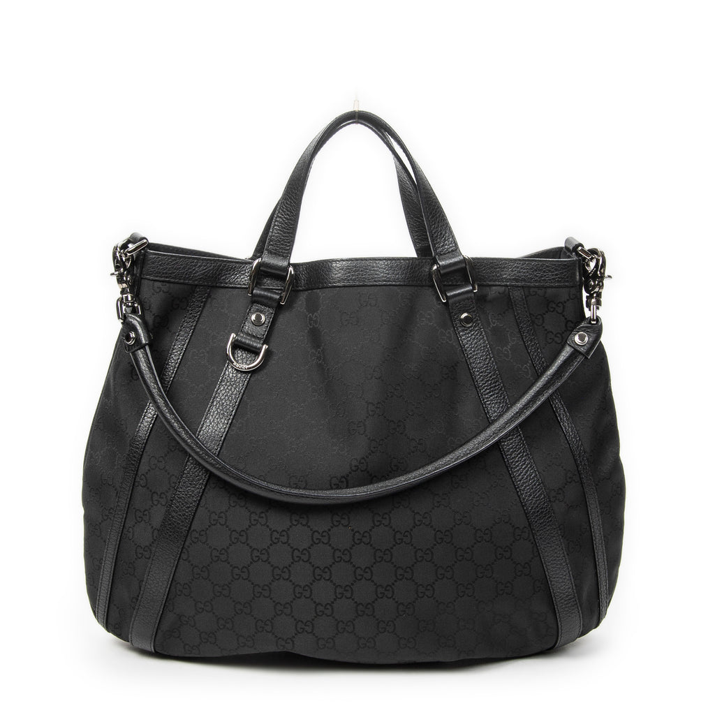 Shoulder Bag Abbey Convertible Tote Black Monogrammed Nylon Canvas
