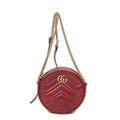 Shoulder Bag GG Marmont Chain Round Crossbody Red Quilted Chevron Leather