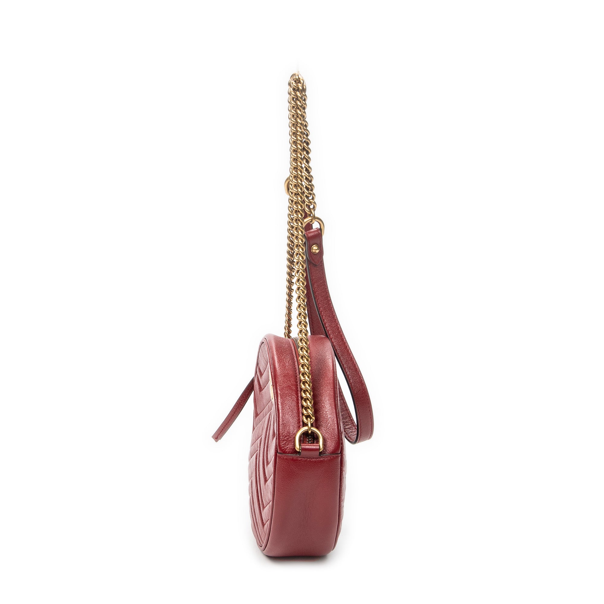 Shoulder Bag GG Marmont Chain Round Crossbody Red Quilted Chevron Leather