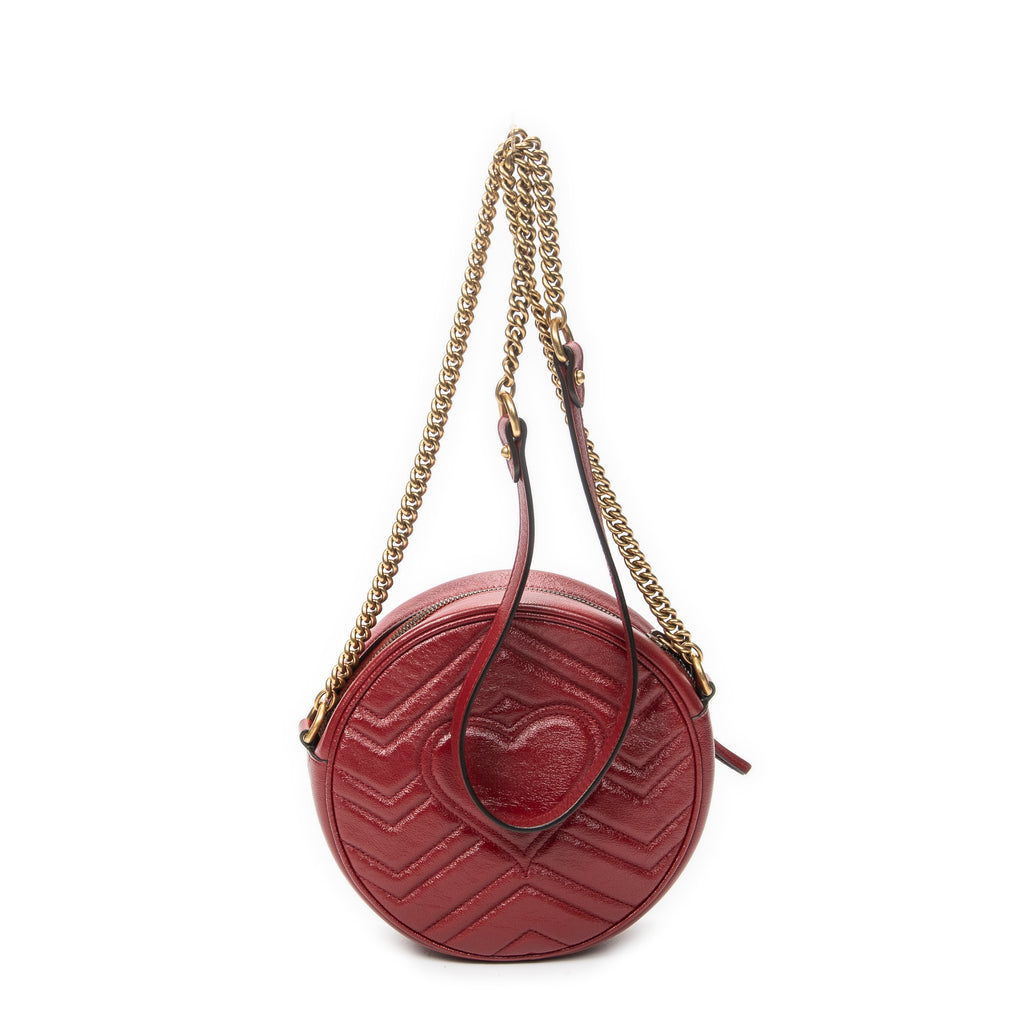 Shoulder Bag GG Marmont Chain Round Crossbody Red Quilted Chevron Leather