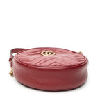 Shoulder Bag GG Marmont Chain Round Crossbody Red Quilted Chevron Leather