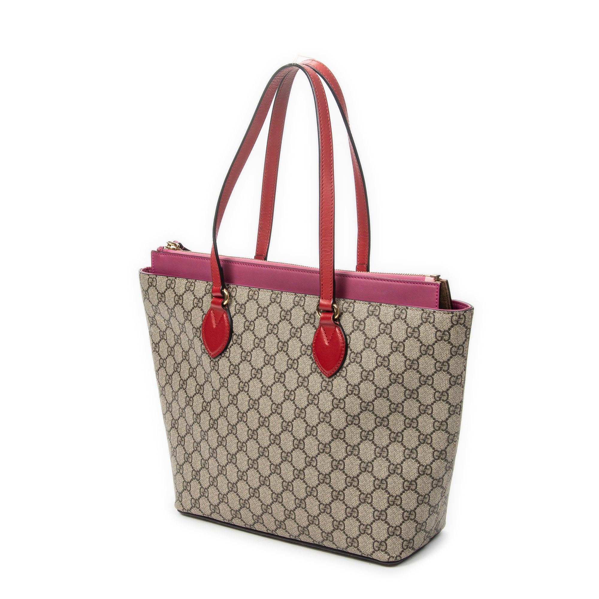 Bolso de hombro mediano con cremallera tipo cubo, lona revestida Supreme beige