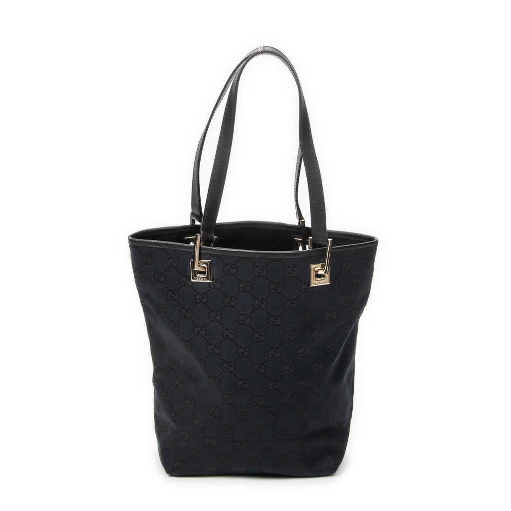 Shoulder Bag Small Bucket Tote Black Monogrammed Canvas