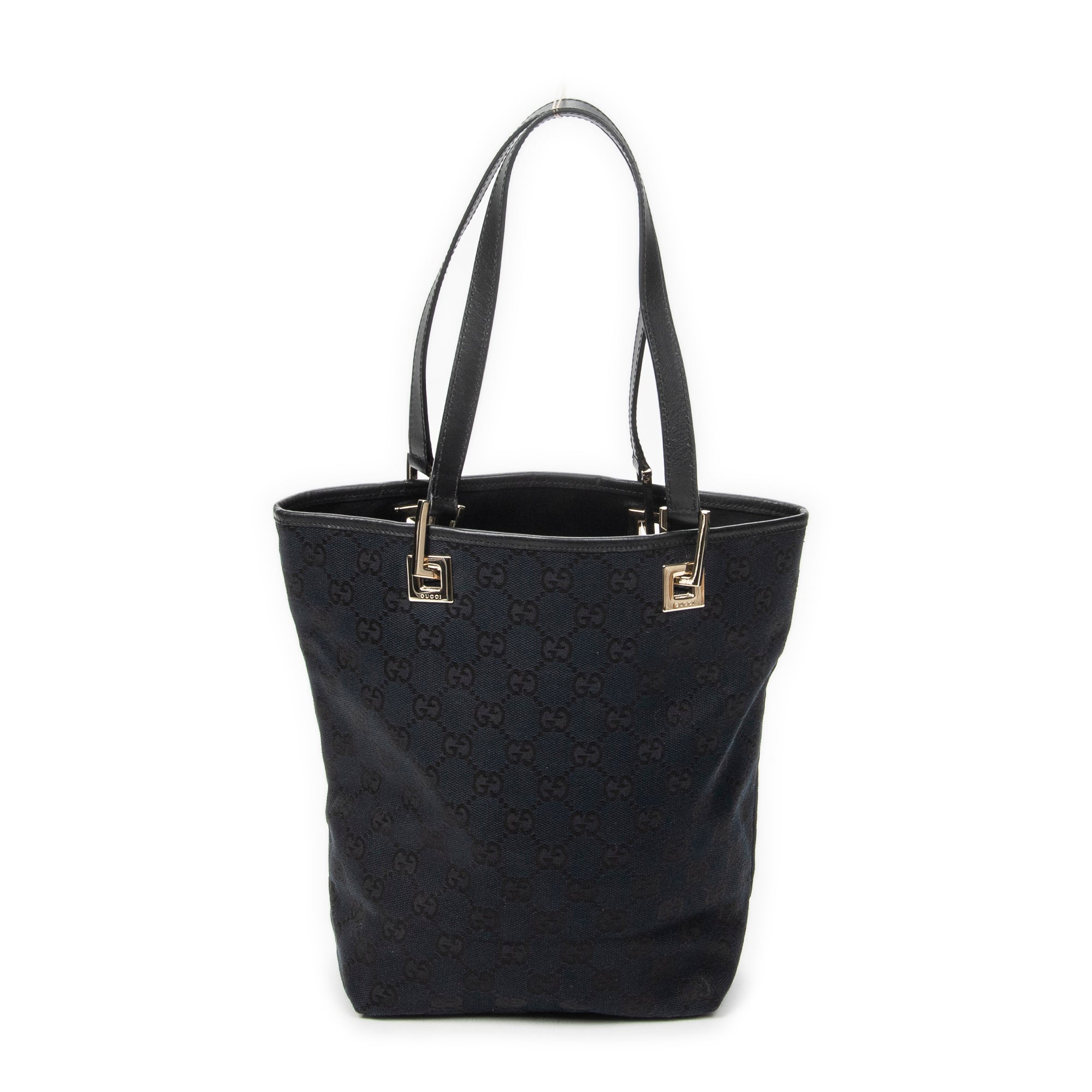 Shoulder Bag Small Bucket Tote Black Monogrammed Canvas