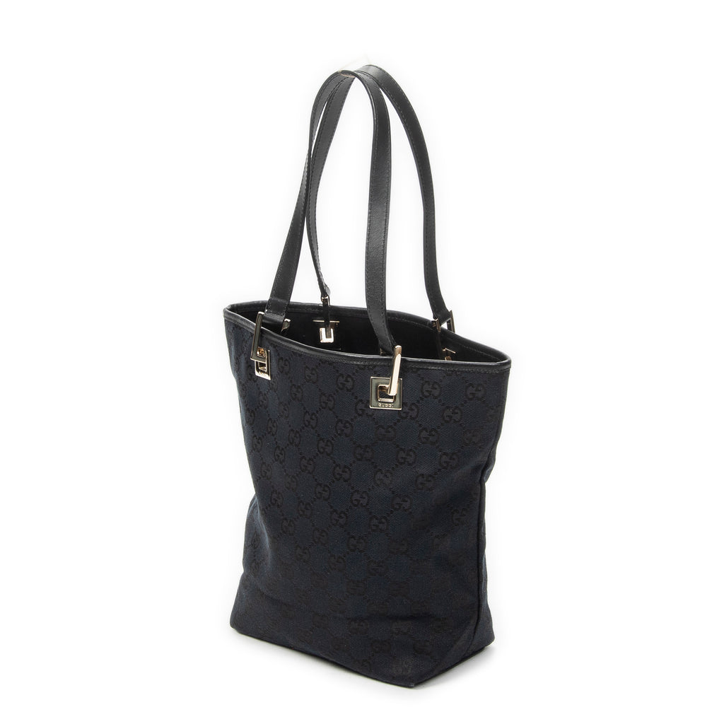 Shoulder Bag Small Bucket Tote Black Monogrammed Canvas
