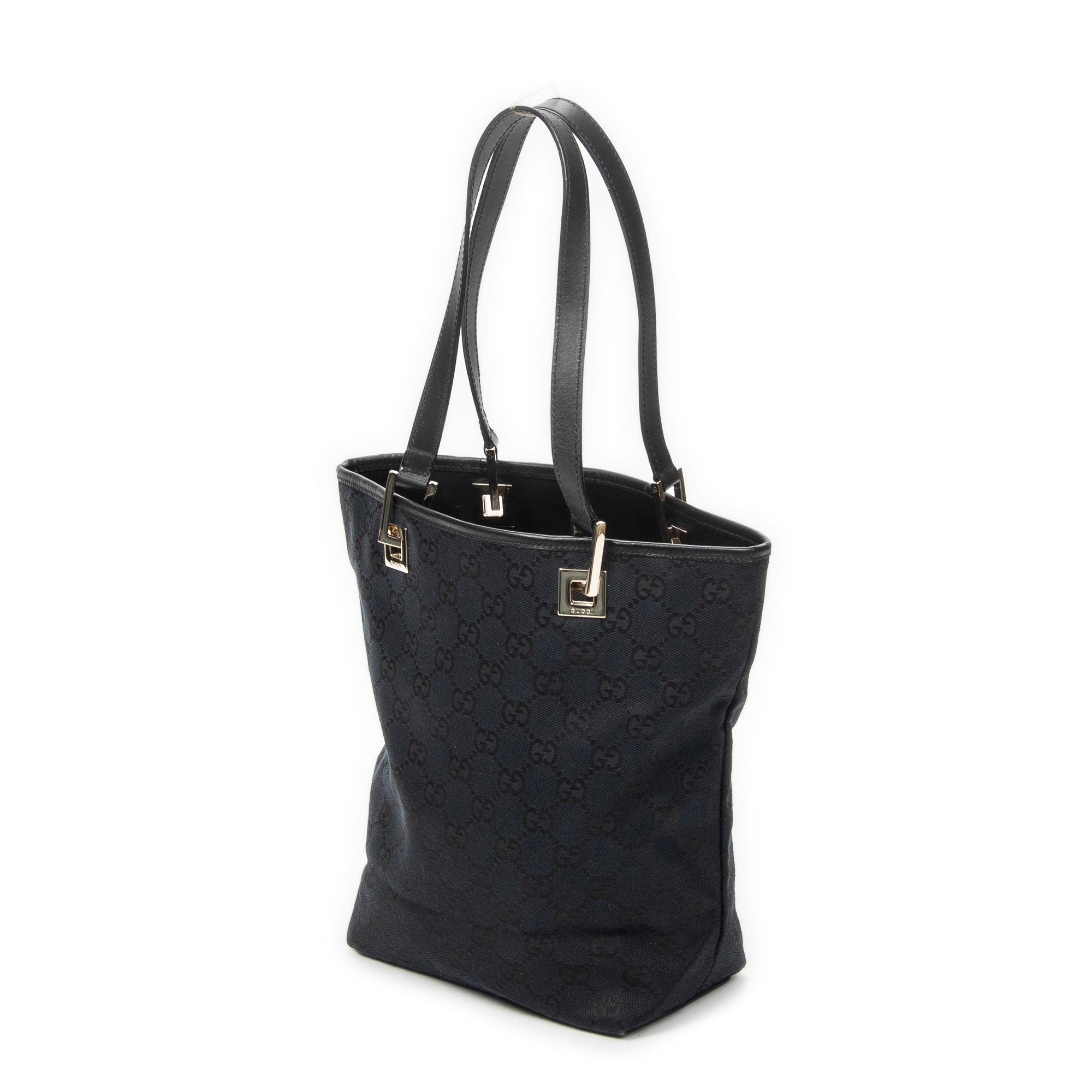 Shoulder Bag Small Bucket Tote Black Monogrammed Canvas