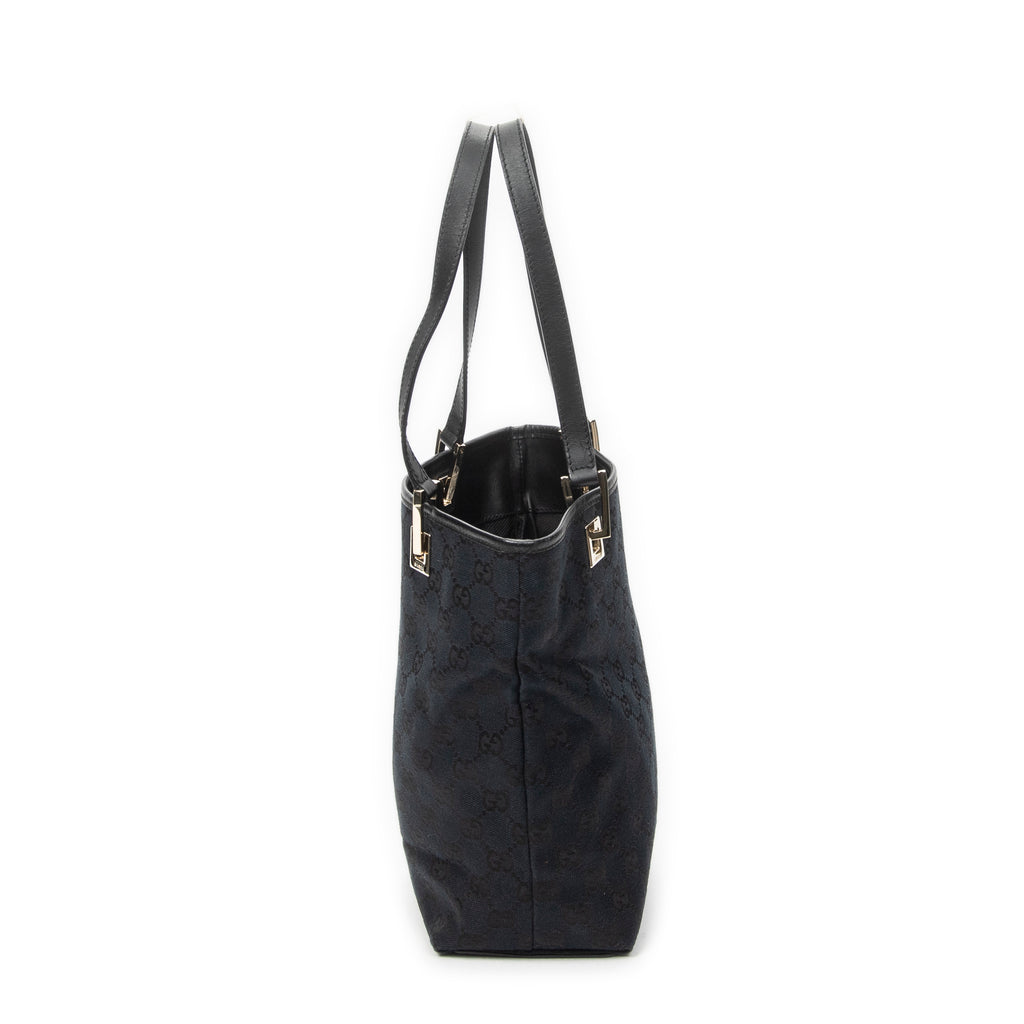 Shoulder Bag Small Bucket Tote Black Monogrammed Canvas