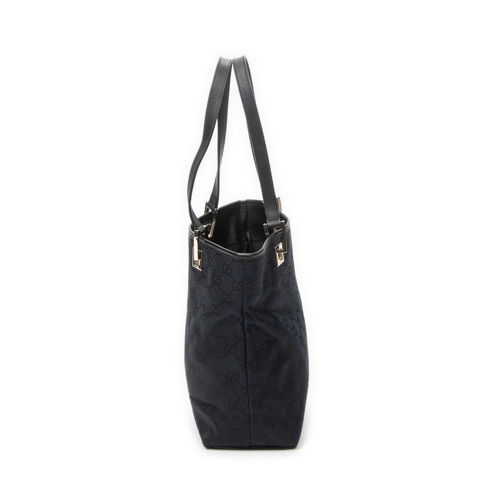 Shoulder Bag Small Bucket Tote Black Monogrammed Canvas