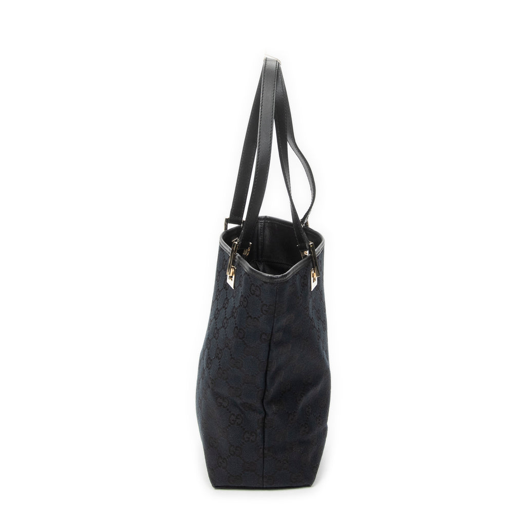 Shoulder Bag Small Bucket Tote Black Monogrammed Canvas