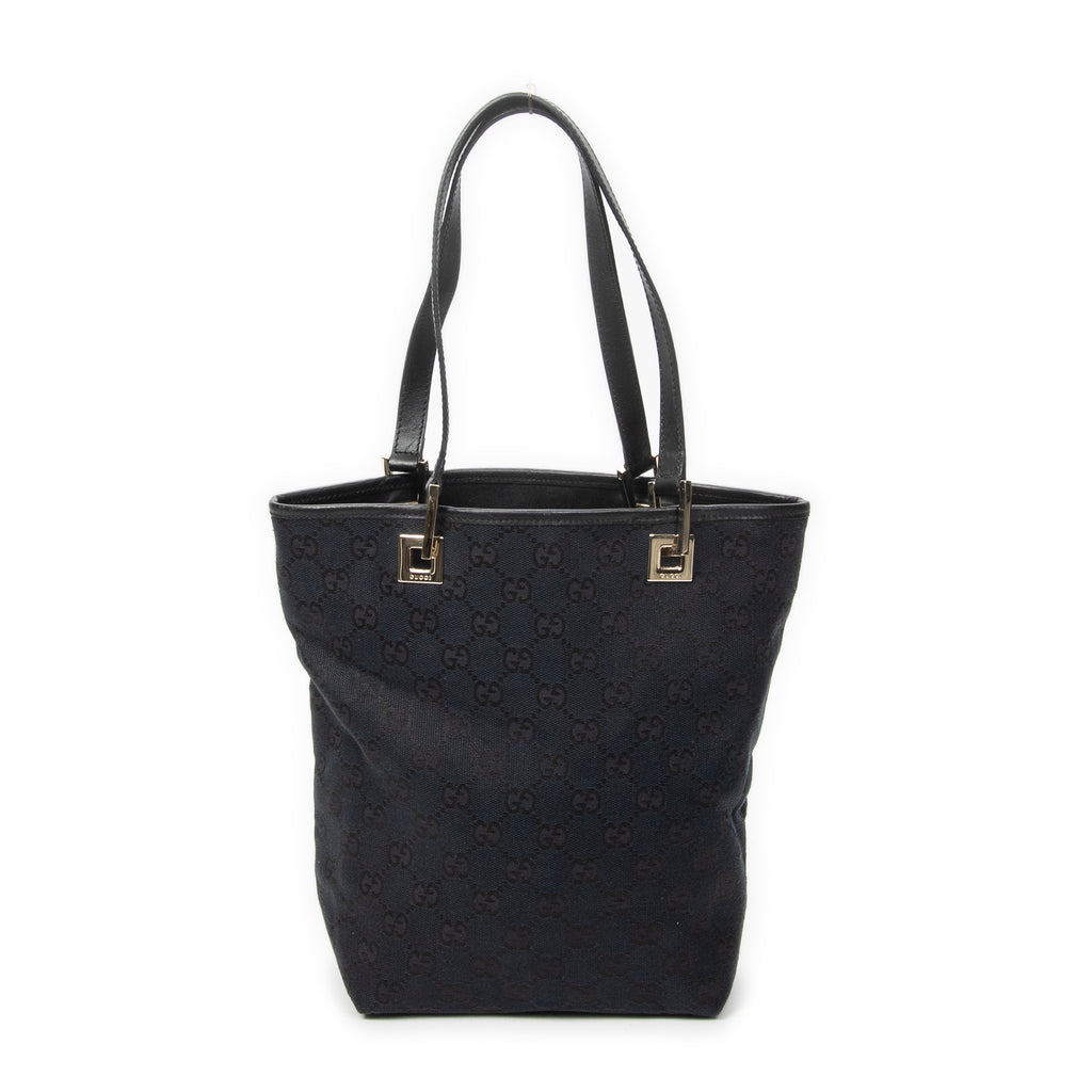 Shoulder Bag Small Bucket Tote Black Monogrammed Canvas