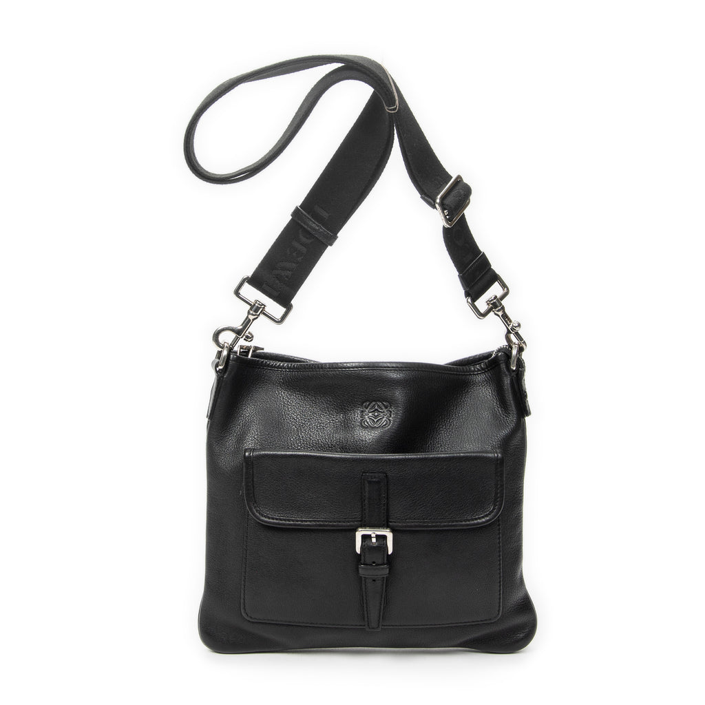 Shoulder Bag Anagram Front Pocket Messenger Black Grained Calfskin Leather