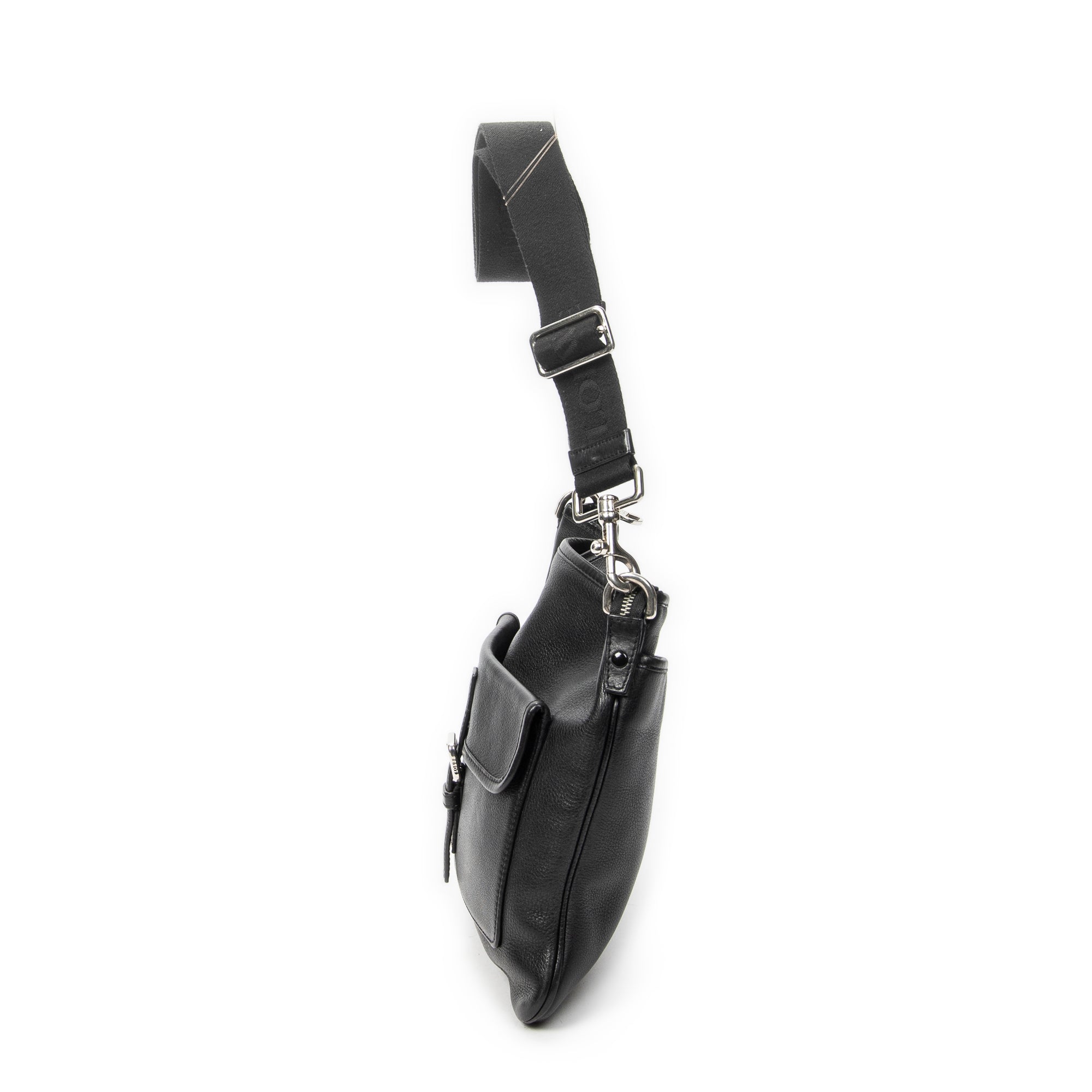 Shoulder Bag Anagram Front Pocket Messenger Black Grained Calfskin Leather