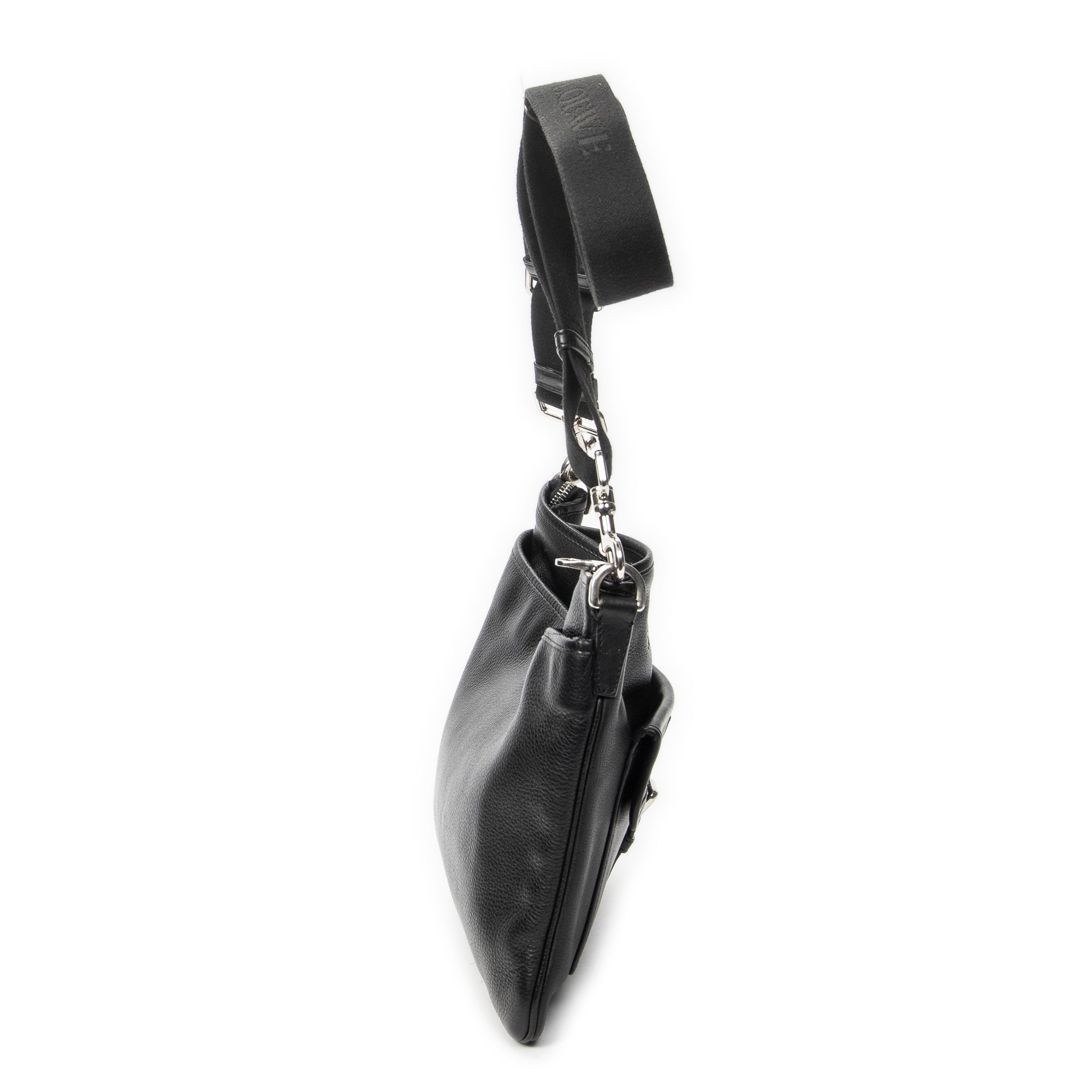 Shoulder Bag Anagram Front Pocket Messenger Black Grained Calfskin Leather