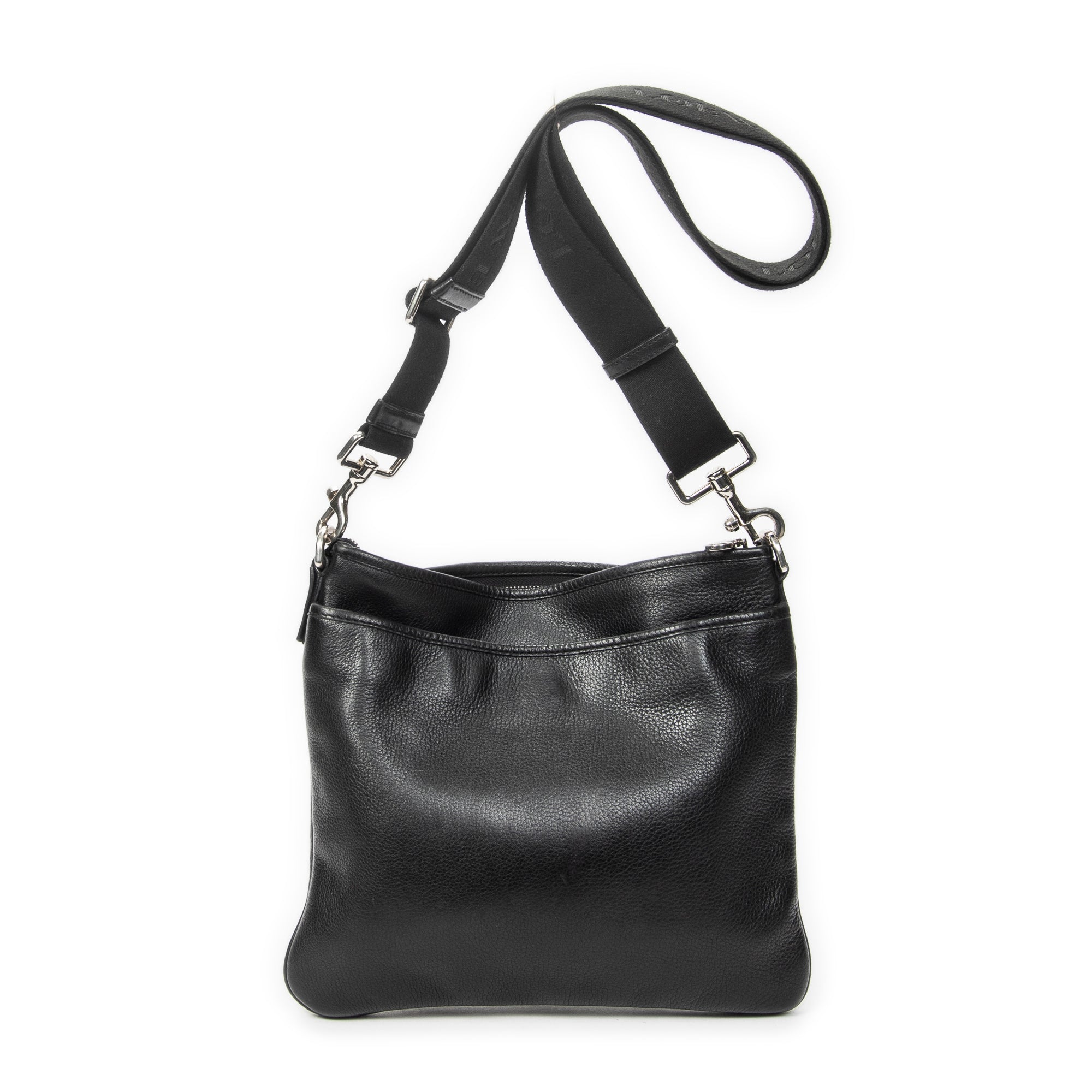 Shoulder Bag Anagram Front Pocket Messenger Black Grained Calfskin Leather