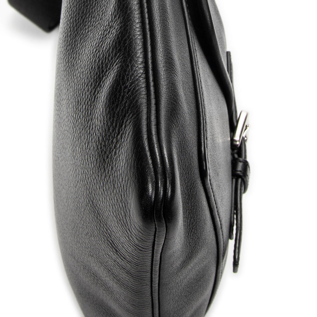Shoulder Bag Anagram Front Pocket Messenger Black Grained Calfskin Leather