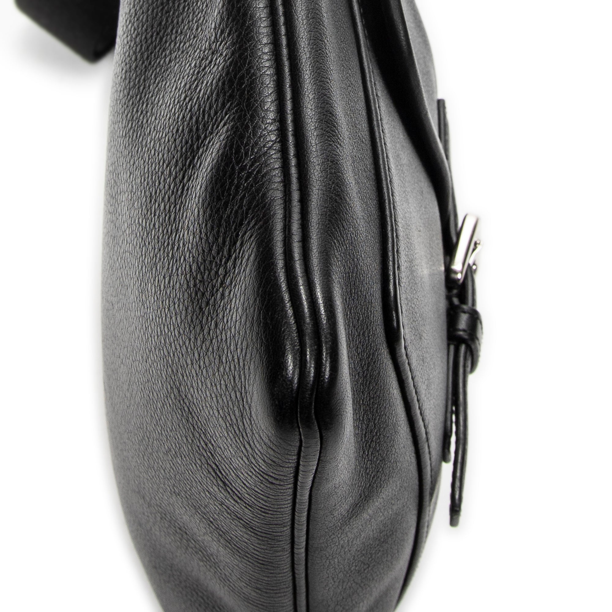 Shoulder Bag Anagram Front Pocket Messenger Black Grained Calfskin Leather
