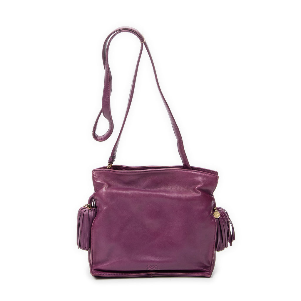 Shoulder Bag Small Tassel Flamenco Purple Smooth Calfskin Leather