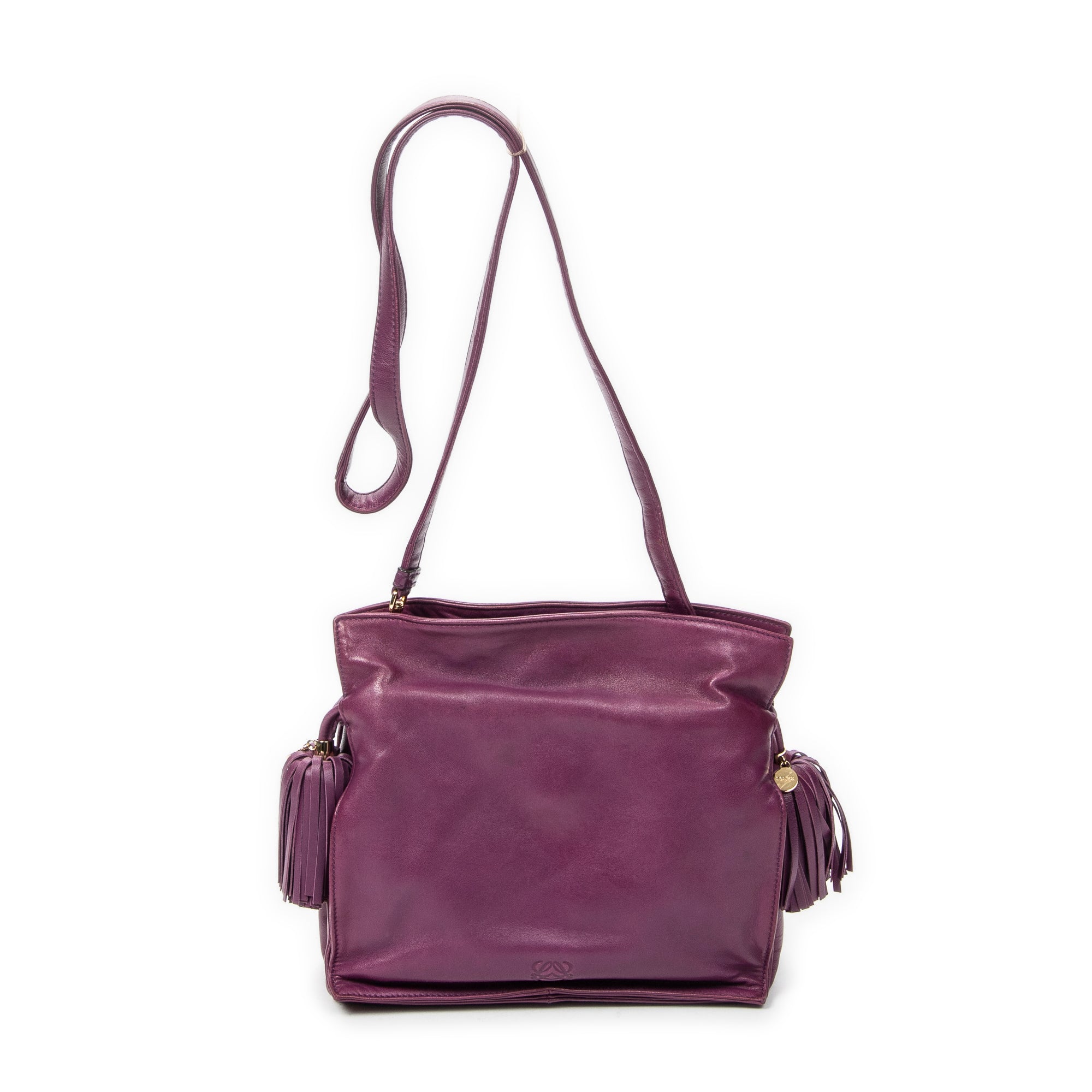 Shoulder Bag Small Tassel Flamenco Purple Smooth Calfskin Leather